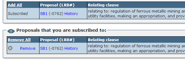 screenshot of proposal subscription list